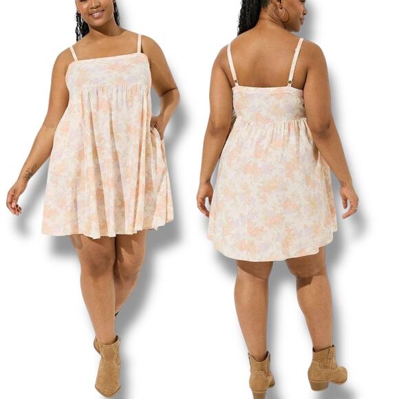 Torrid NWT Women 2X Mini Wash Challis Babydoll Sundress Lush Floral Dew Muted - Picture 1 of 10